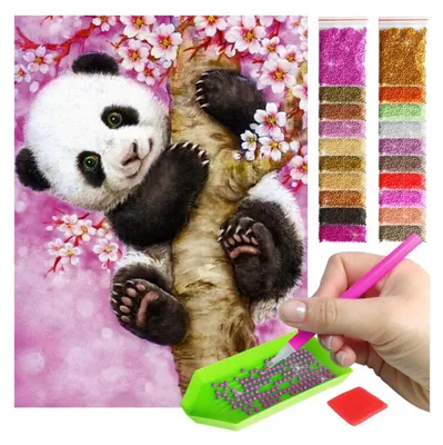 Produktbild von ARTULIO Diamond Painting Set - Süße Panda auf blühendem Baumzweig - 30 x 40 cm - 5D Crystal Art, Bilder DIY