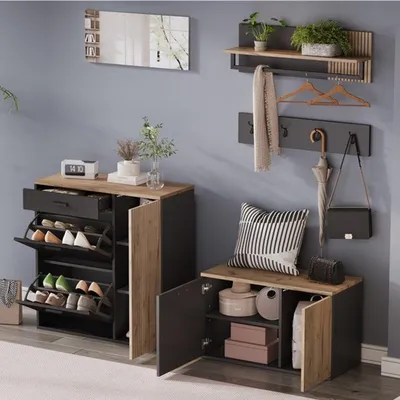 Obrázok produktu pre Skriňa na topánky, zostava do predsiene "Natuurlijk" - Skriňa 85x36x85 cm - Materiál: drevotrieska - Vhodná do predsiene a chodby