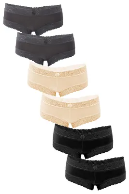 Produktbild von Fabio Farini - 6 Stück Damen Unterwäsche - Frauen Unterhosen Panty Slip mit floraler Spitze und Schleifchen