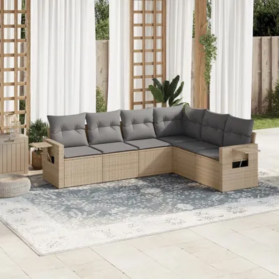 Produktbild von Design 6-tlg. Garten-Sofagarnitur mit Kissen Beige Poly Rattan, Gartenmöbel-Sets 2024 Neu