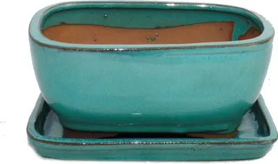 Obrázok produktu pre Miska na bonsaj s podšálkom ve?kos? 2 - tyrkysová - obd?žniková - model GB5 - D 17 cm - Š 13 cm - V 7,5 cm