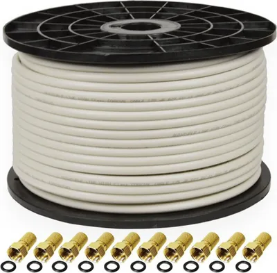 Produktbild von 100 Meter PremiumX Sat Koaxial Kabel 135dB 5-fach geschirmt Kupfer-Stahl Innenleiter HDTV FULLHD 10x F-Stecker