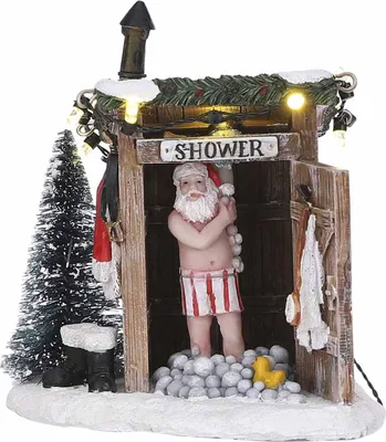 Productafbeelding van Luville Kerstdorp Miniatuur Naakte Kerstman - Kerstversiering voor je Kerstdorp - Kerst Decoratie voor Binnen - Guirlande met Lampjes en Warm Witte Verlichting - L10 x B8,5 x H11 cm