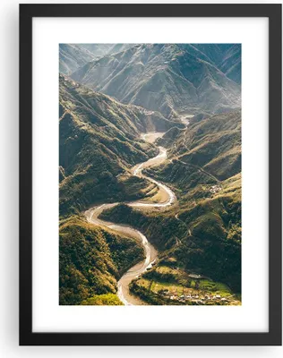 Produktbild von Gerahmtes Poster - Schwarzer Rahmen - Berge Weg Wald - 30x40 cm - Wand Bild - Wanddeko - Wandbilder - Kunstposter - Wandposter - Bilderrahmen - Bilder - Kunstdruck - Wanddekoration - P2BPA30x40-4700
