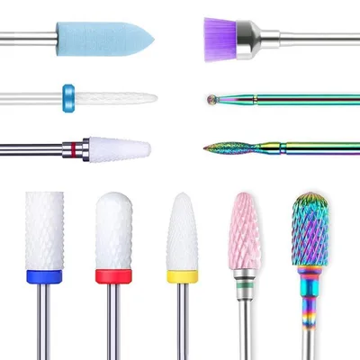 Immagine prodotto di Punte per fresa da unghie, 11 pezzi, in acciaio al tungsteno, Vetroceramica, da 3/32" per unghie in gel, manicure e pedicure