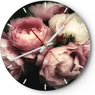 Produktbild von Wanduhr - Rund - Glasuhr - Pfingstrose Blume - 30x30cm - Schleichendes Uhrwerk - Lautlos - zum Aufhängen bereit - Dekoration Modern - Wanddekoration aus Glas - C3AR30x30-3930