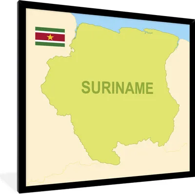 Produktbild von MuchoWow® Gerahmtes Poster Die Karte von Suriname mit der Flagge 40x40 cm - Poster mit Schwarzem Bilderrahmen Wandposter Rahmen Foto Bilder - Mit Rahmen - Wanddekoration Schlafzimmer