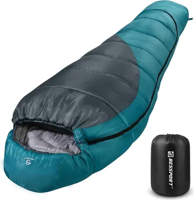 Produktbild von Bessport Winter Mumienschlafsack -10 ℃ - 15 ℃ Wasserabweisend grau Blau