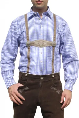 Produktbild von Trachtenhemd für Lederhosen mit Hosenträger-Imitat blau/kariert, Größe:S