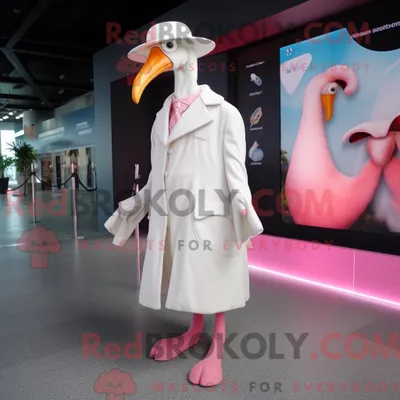 Produktbild von Maskottchenkostüm REDBROKOLY Weißer Flamingo mit Mantel und Schlüsselanhängern
