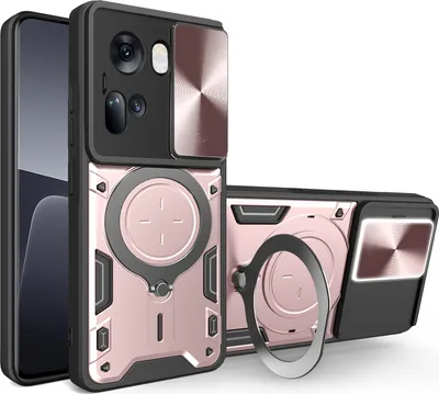 Produktbild von Handyhülle für Oppo Reno11 Dual-Layer Stoßfest Rüstung Hülle mit Dia Kameraschutz und Kreisförmig Ring Ständer Roségold