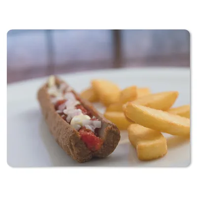 Produktbild von MuchoWow® Mauspad Mousepad Leckeres Frikandel-Spezial mit Pommes frites 23x19 cm - Mousepads - Maus Mat - Pad - Mausunterlage - Schreibtischunterlage - Mauspad