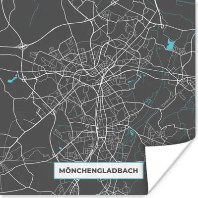Produktbild von MuchoWow® Poster Karte - Mönchengladbach - Blau - Stadtplan - Deutschland 50x50 cm - Wohnzimmerdekoration