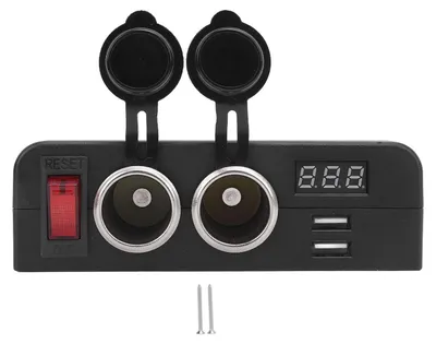 Obrázek produktu pro Rozbočovač do zapalovače cigaret DC 12–24 V s digitálním voltmetrem, vypínačem, zásuvkou do auta a USB nabíječkou pro lodě, námořní plavidla, nákladní automobily a obytné vozy