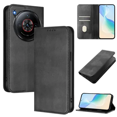 Obrázek produktu pro Pouzdro pro ZTE nubia Z60S Pro, vintage kožené pouzdro s RFID ochranou, přihrádkami na karty, stojánkem Černý