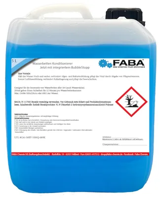 Produktbild von FABA Chemie Bubble Stopp 5 L, für alle Wasserbetten und Wassersäcke, 12 Monate Schutz pro Kammer, Qualität aus Deutschland