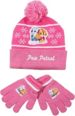 Produktbild von Paw Patrol Skye Kinder Winter Bommel Mütze mit Perlen plus Handschuhe