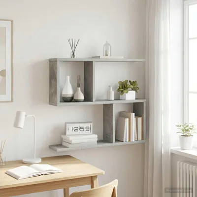 Obrázok produktu pre Maison Exclusive – Nástenná polička, sivá betónová farba, 60 x 12 x 50,5 cm, drevovláknitá doska