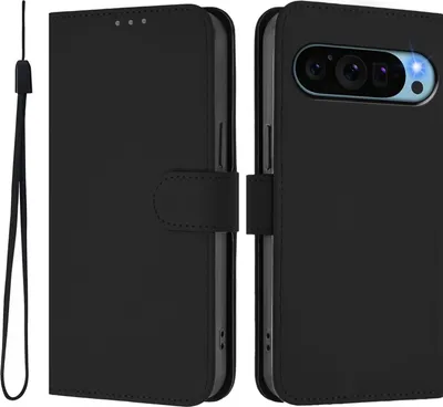 Image de Étui pour Google Pixel 9 / 9 Pro - Coque portefeuille Phonesta Soft Skin avec cordon - Noir