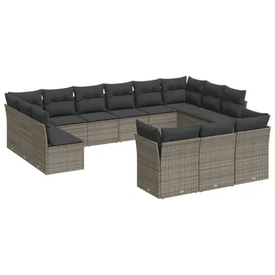 Produktbild von 13-tlg. Garten-Sofagarnitur mit Kissen Grau Poly Rattan