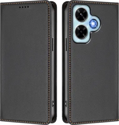 Image de Etui en cuir pour Xiaomi Redmi Note 13 4G, étui magnétique en cuirPolyuréthaneavec support Noir
