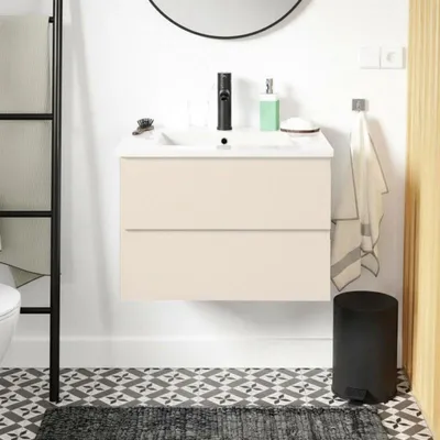 Image de Ensemble simple vasque SORRENTO 60cm avec plan céramique et robinet noir