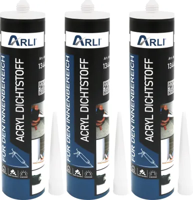 Produktbild von 3x ARLI Acryl 310ml weiß überstreichbare Dichtstoff Universal Bauacryl Maleracryl Fugendichter Dichtmasse