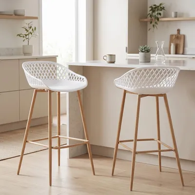 Produktbild von Barhocker IREK im Retro-Design, bequemer Tresenhocker im 2er Pack, praktischer Bistrostuhl aus Kunststoff