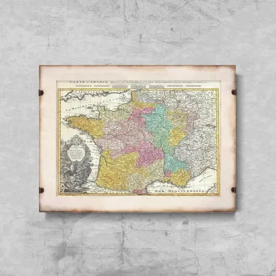 Produktbild von Poster - Leinwand - 29,7 cm x 21 cm - Leinwandposter - Alte Karte von Frankreich