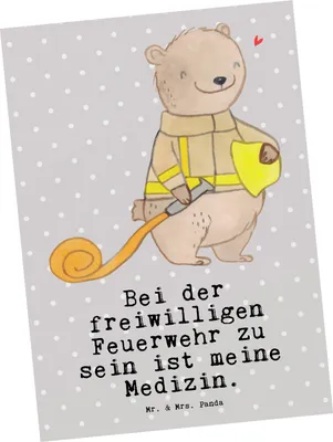 Produktbild von Mr. & Mrs. Panda Postkarte Bär Freiwillige Feuerwehr - Grau Pastell - Geschenk, Ansichtskarte, Ansichtskarten, Feuerwehrfest, Postkarten, Jugendfeuerwehr, Fotokarte