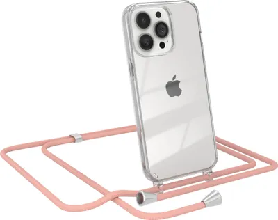 Produktbild von EAZY CASE Handykette kompatibel mit Apple iPhone 13 Pro, Handyhülle mit Umhängeband, Handykordel, Schutzhülle Clear, Band in Rosa