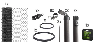 Immagine prodotto di Recinzione in rete metallica Alberts 630997, set completo da fissare nel cemento con basamenti, color antracite metallizzato, altezza 200 cm, lunghezza 15 m