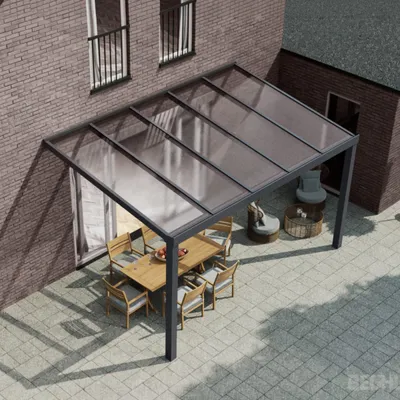 Produktbild von Überdachung Terrasse Aluminium 5,06x3m anthrazit-grau Dach Opalweiß integr. Ablauf