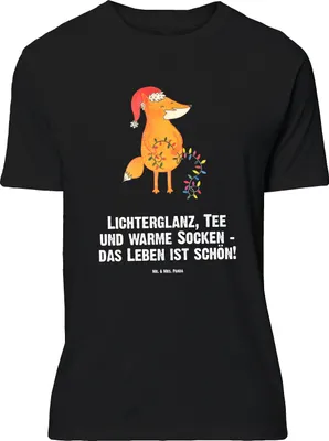 Produktbild von Mr. & Mrs. Panda T-Shirt Fuchs Weihnachten - Schwarz - Geschenk, Nikolaus, Tshirt, Lustiges, Weihnachtszeit, Oversize, Füchse, Shirt, Winter, Weihnachtsmann