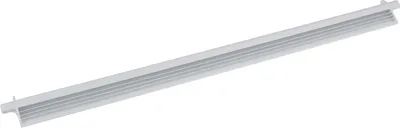A long, thin, gray and white appliance part, possibly a shelf or drawer component, is shown against a white background.