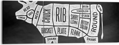 Produktbild von Bild auf Leinwand - Leinwandbild - Kuh Rindfleisch Kochen Grafik - 150x50cm - Wand Bild - Wanddeko - Leinwanddruck - Bilder - Kunstdruck - Wanddekoration - Leinwand bilder - Wandkunst - CA150x50-3156