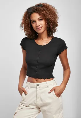 Obrázek produktu pro Dámské tričko Urban Classics Ladies Cropped Button Up Rib Tee black - XS