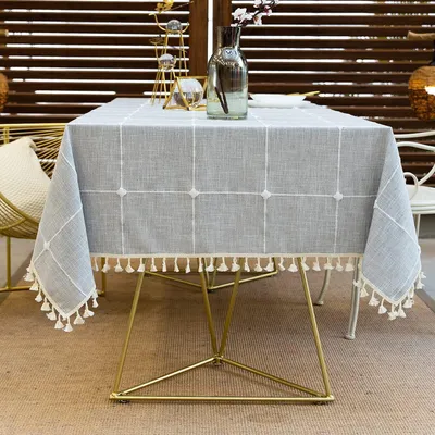 Produktbild von Tischdecke 80x120cm Quaste Baumwolle Leinen Tischdecke für Küche Esszimmer Faltenfreie Tischdecken Rechteck/Länglich