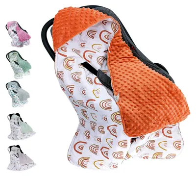 Produktbild von Einschlagdecke für Babyschalen im Winter aus Baumwolle, wendbare Decke, universelle Kuscheldecke 90x90cm für Babyschalen und Kinderwagen mit 8-Punkt-Gurtlöchern