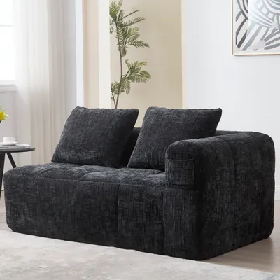Produktbild von LVHOM 2-Sitzer Sofa mit Seitentasche, Chaiselongue Ecksofa Relaxsessel, Lounge Sessel Schlafsofa Polstersofa Doppelsofa für Wohnzimmer, Schwarz