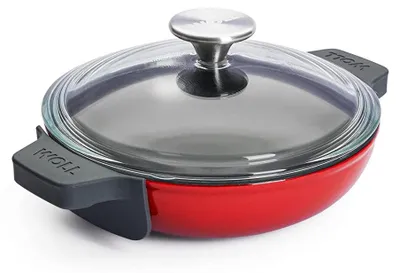 Servierpfanne Ø 20 cm, Gusseisen, rot, mit Deckel