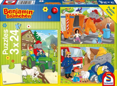 Produktbild von 3 x 24 Teile Schmidt Spiele Kinder Puzzle Benjamin Blümchen In Aktion 56207