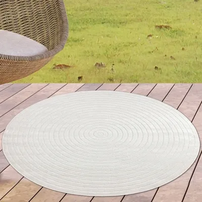 Obrázok produktu pre Koberec odolný voči poveternostným vplyvom v okrúhlom tvare | interiér a exteriér | v krémovej farbe - 120 cm okrúhly