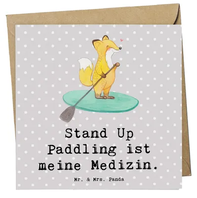 Produktbild von Mr. & Mrs. Panda Deluxe Karte Fuchs Stand Up Paddling - Grau Pastell - Geschenk, Paddle, faltkarte, anlasskarte, Boarding, Glückwunschkarte, Klappkarte, Subben, SUB