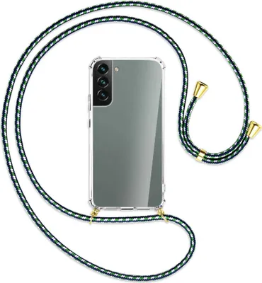 Produktbild von Handykette Backcover-Schutzhülle mit Band (Metall goldfarben) für Samsung Galaxy S22 5G (S901) - grün/blau/weiß