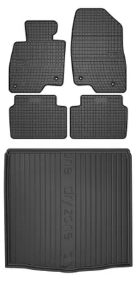 Imagen del producto de Alfombrillas de goma + bandeja de maletero para Mazda 3 III (BM) 2013-2018 (sedán) – juego de 5 piezas, negras, a medida – Wielganizator SolidPRO