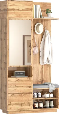 Produktbild von Kompaktgarderobe mit Spiegel und Sitzbank,Flurgarderobe mit Schuhschrank und Haken, Kleiderhaken,Kompaktgarderobe,Flurmöbel Set,Flurgarderobe
