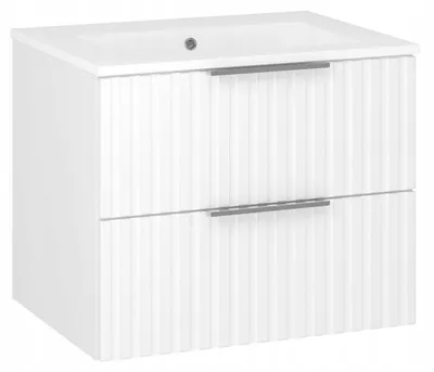 Zdjęcie produktu dla Szafka łazienkowa ryflowana z umywalką wisząca pod umywalkę biała mat 60 cm