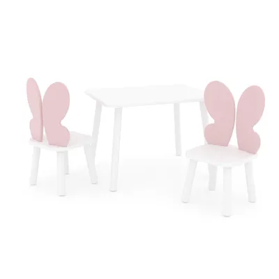 Obrázok produktu pre Dekormanda - Stolný set pre deti - motýlik design s dvoma stoličkami - biele a ružové