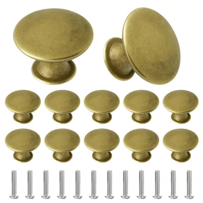 Image de 12 boutons de meubles vintage, boutons de tiroirs, boutons d'armoires, boutons ronds de 30 mm avec vis de 25 mm, poignées de tiroirs vintage, boutons de porte, poignées d'armoires pour penderies (laiton)